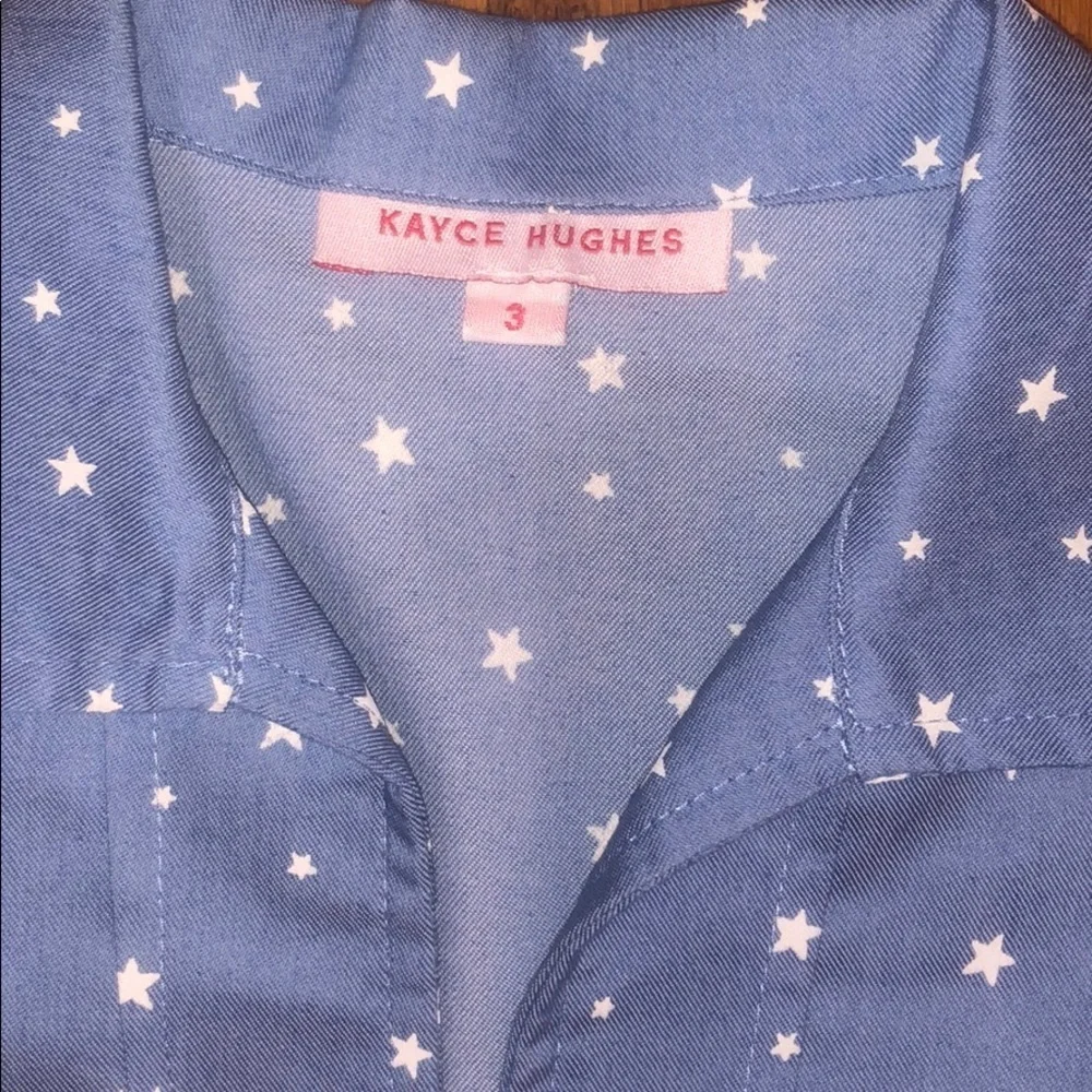 Kayce Hughes Girls 3/4 sleeve star shirt. Chambray